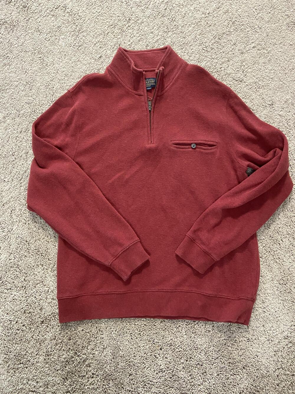 Pendleton Sweater Mens Large Red 1/4 Zip Mock Neck Pocket Knit Pullover Casual